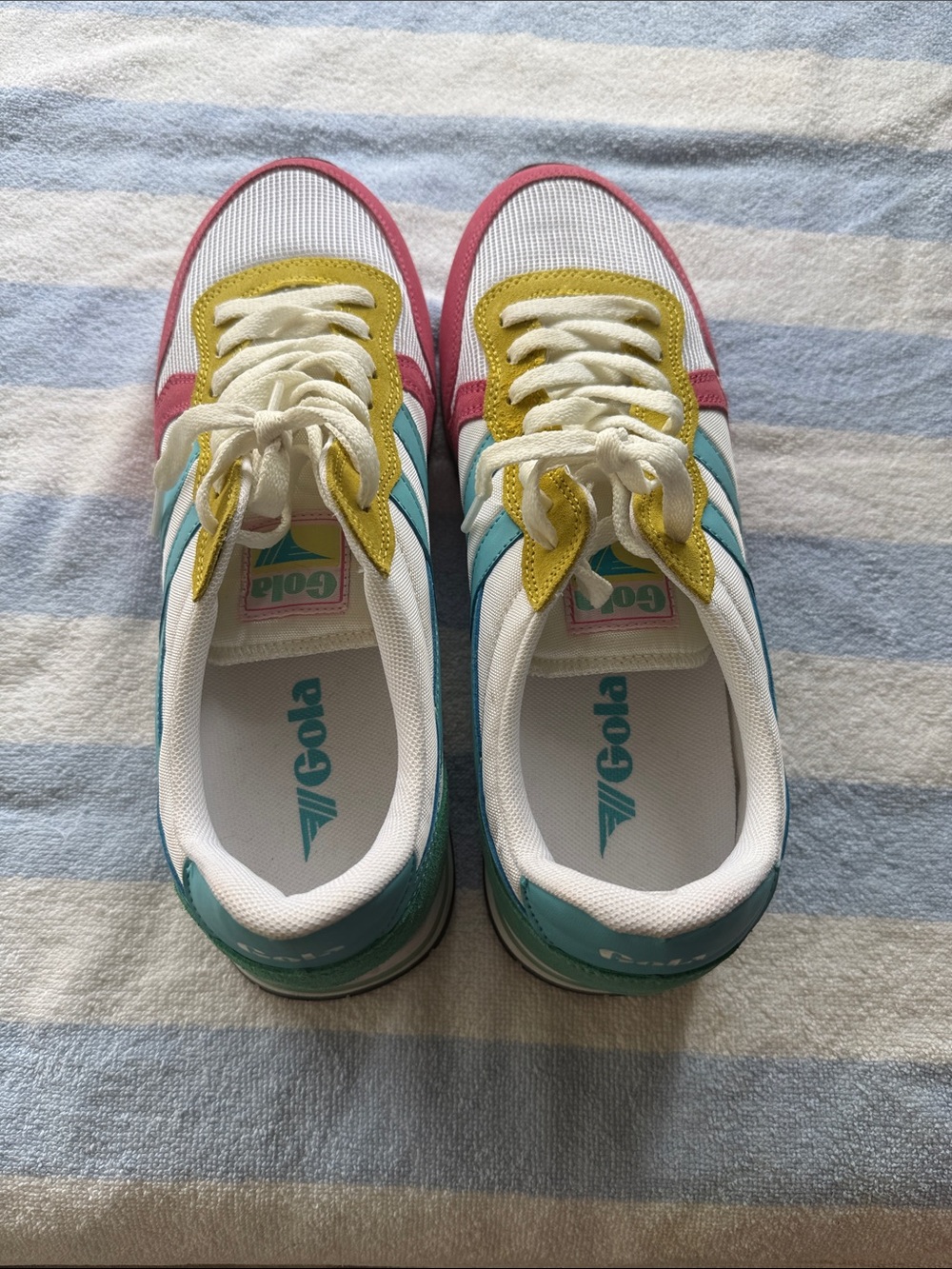 Gola Women's White Sneakers with Teal, Pink & Yellow Accents